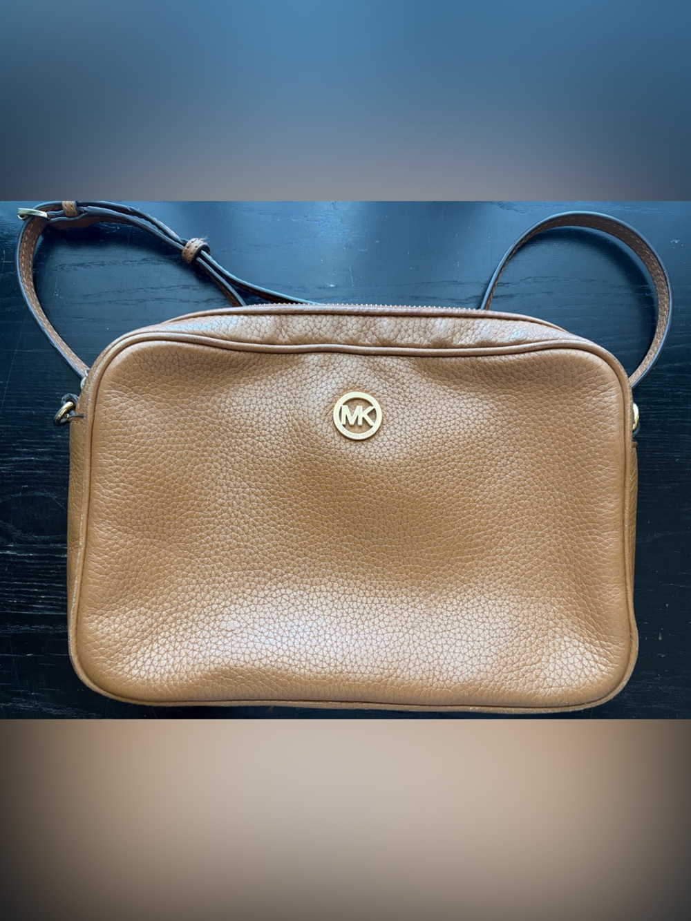 Michael Kors Tan Pebbled Leather Crossbody with Gold Chain